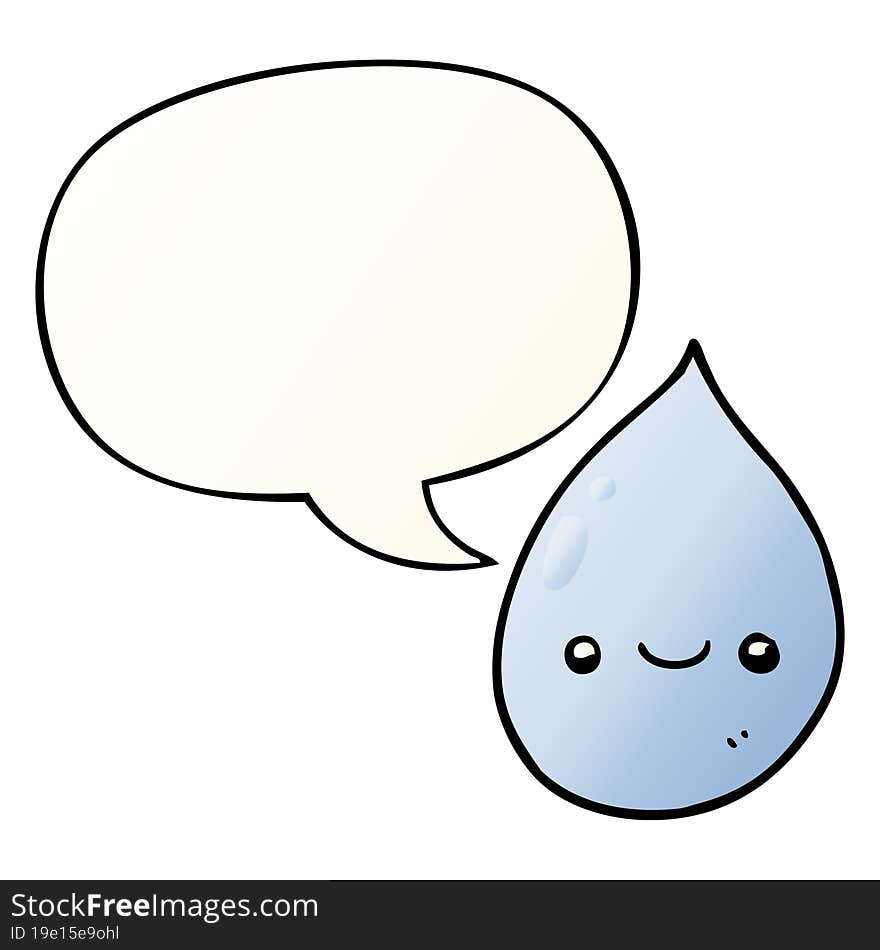 cartoon raindrop with speech bubble in smooth gradient style