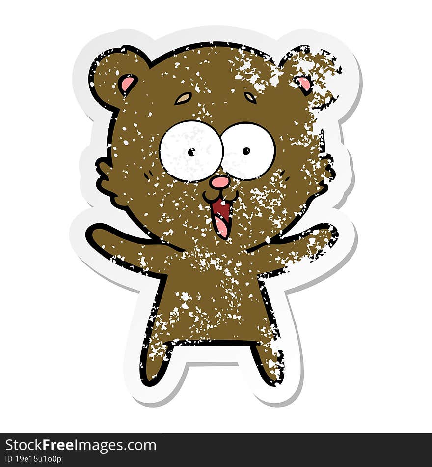 distressed sticker of a laughing teddy  bear cartoon