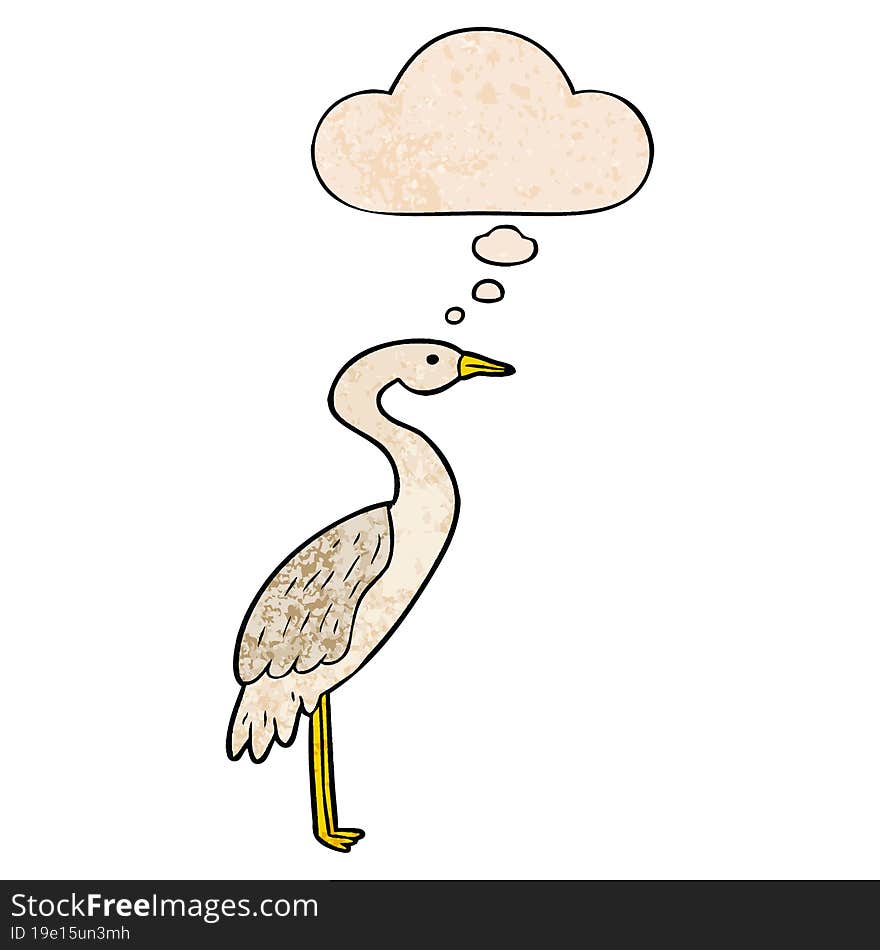 cartoon stork and thought bubble in grunge texture pattern style