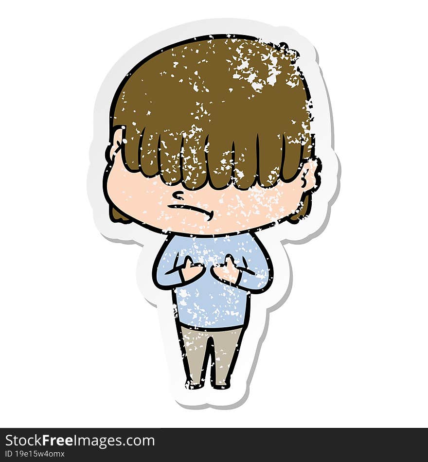 distressed sticker of a cartoon boy with untidy hair