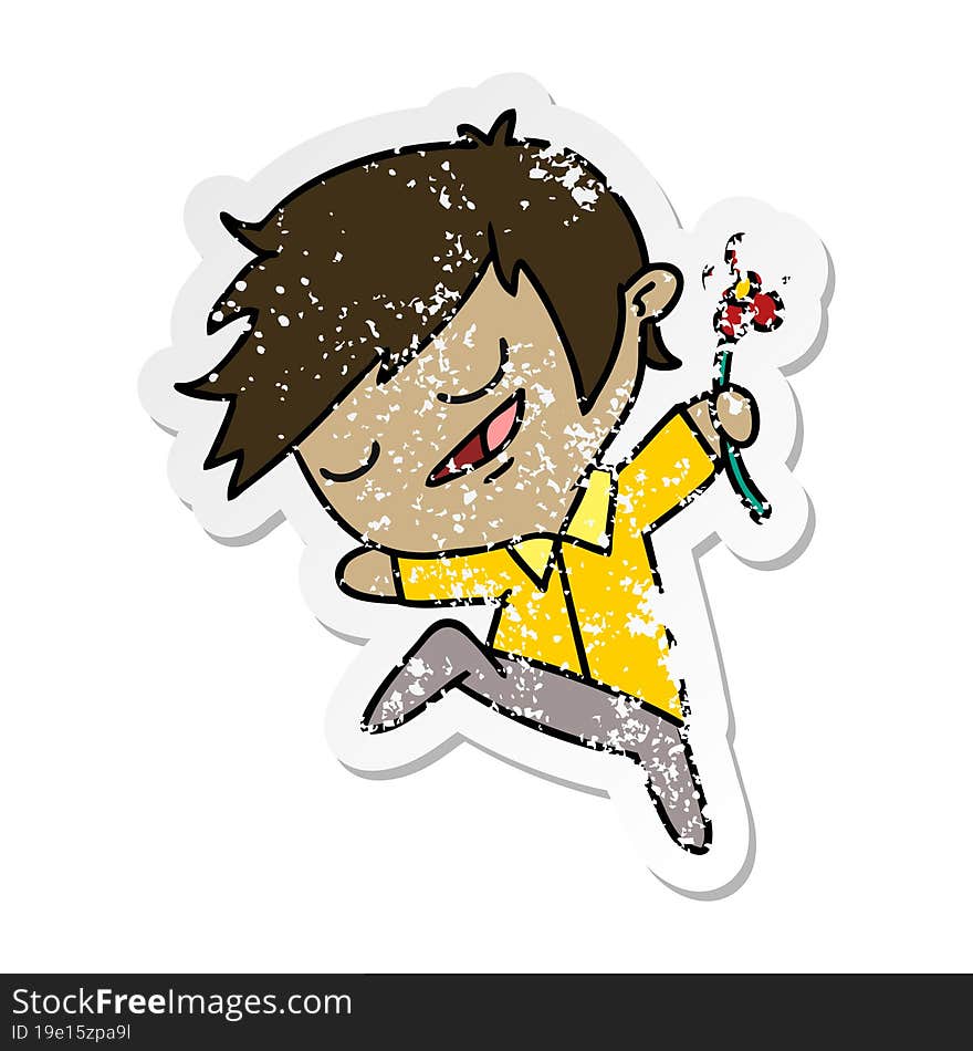 Distressed Sticker Cartoon Of Kawaii Cute Boy