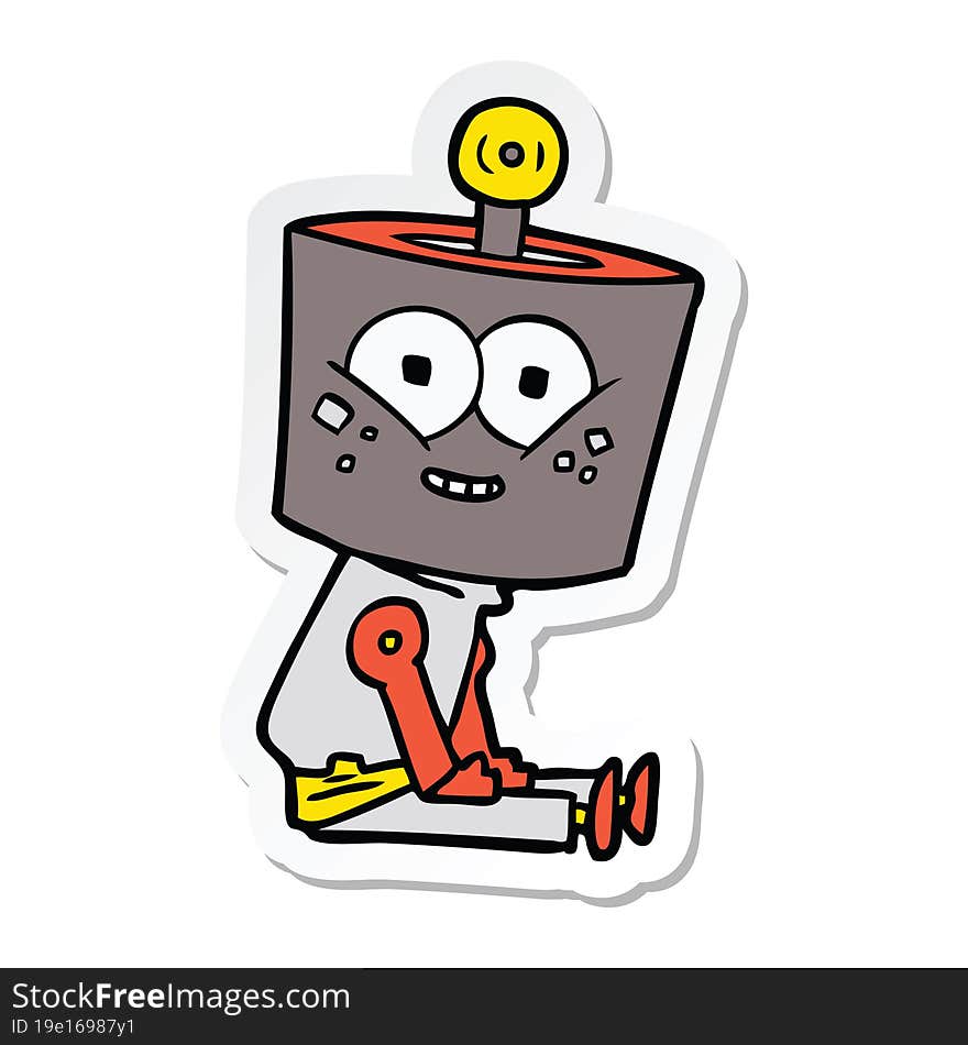 Sticker Of A Happy Cartoon Robot