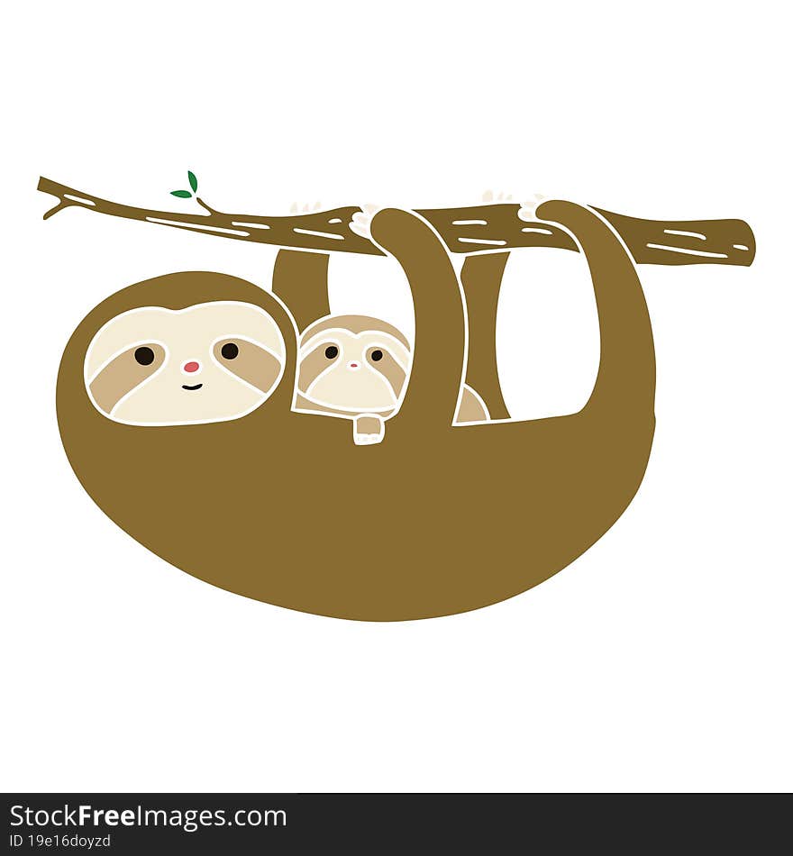 Quirky Hand Drawn Cartoon Sloth And Baby