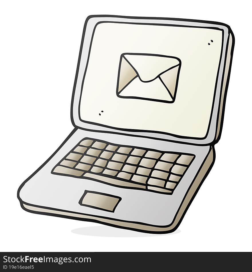 freehand drawn cartoon laptop computer with message symbol on screen