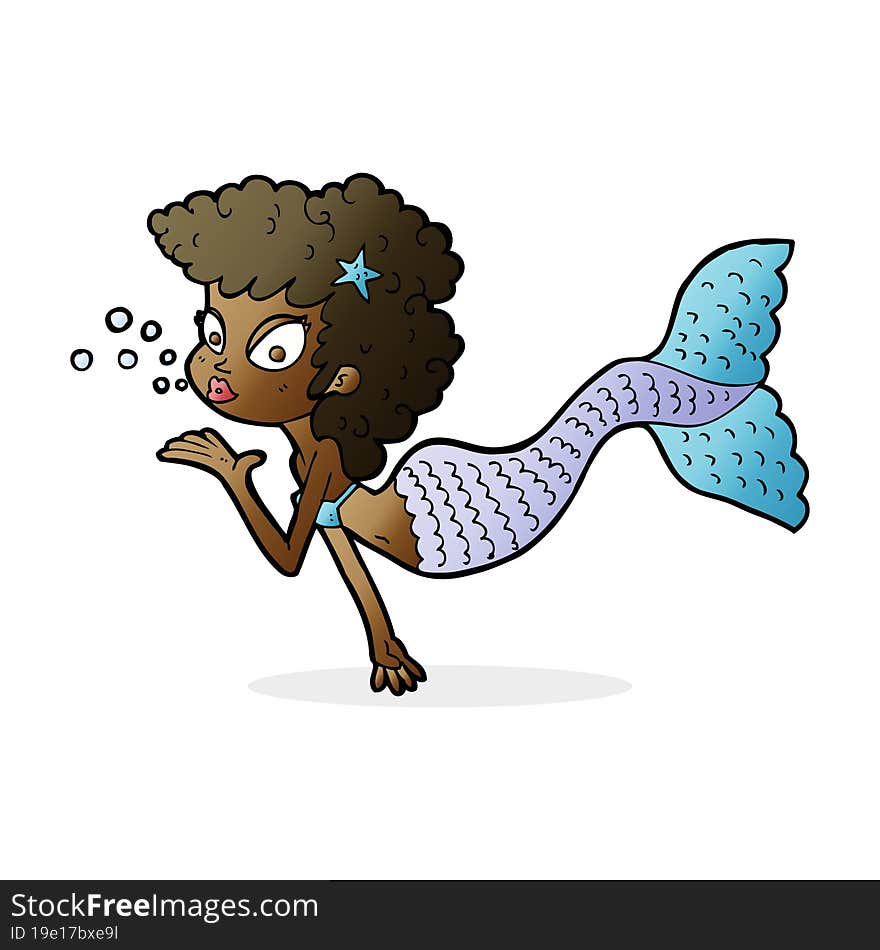 cartoon mermaid blowing kiss