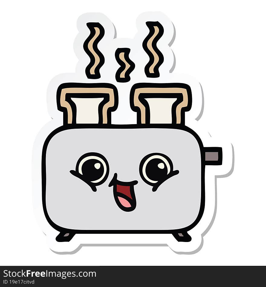 sticker of a cute cartoon of a toaster