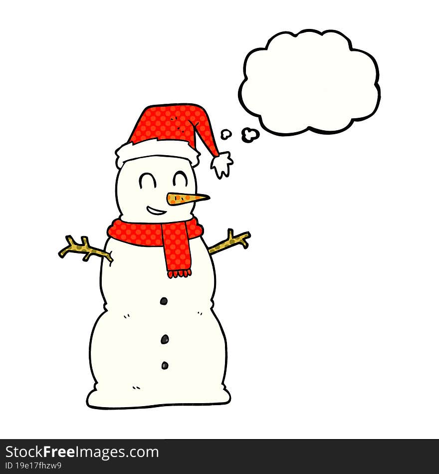 freehand drawn thought bubble cartoon snowman