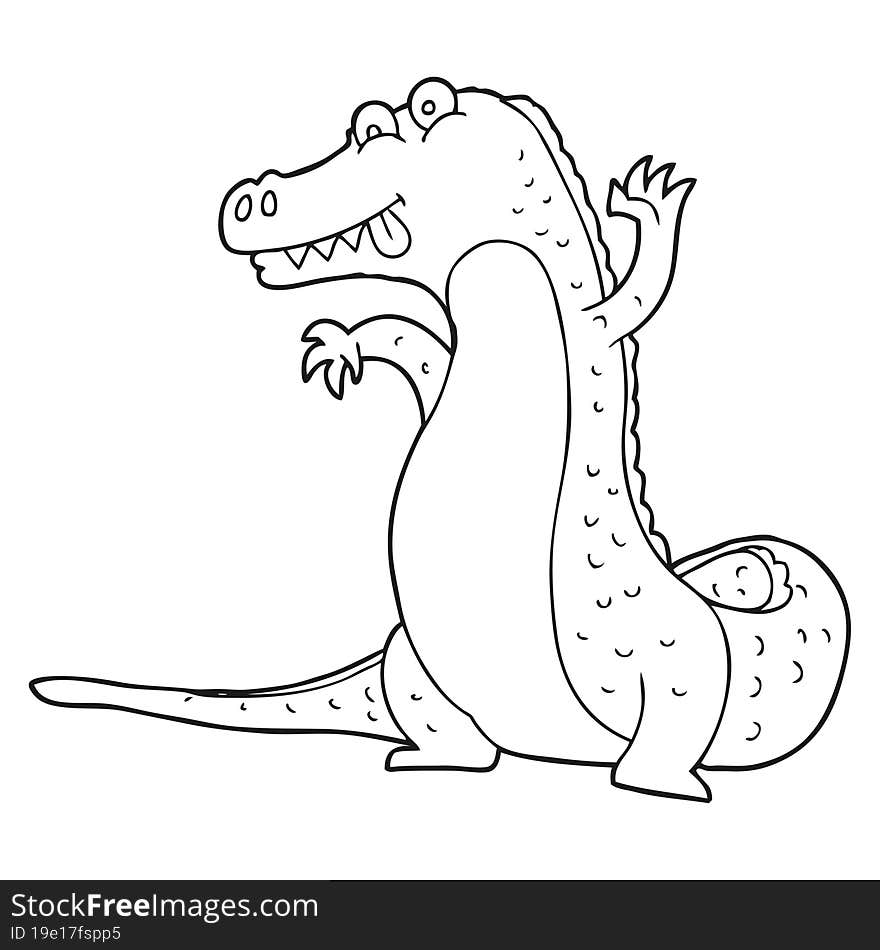 black and white cartoon crocodile