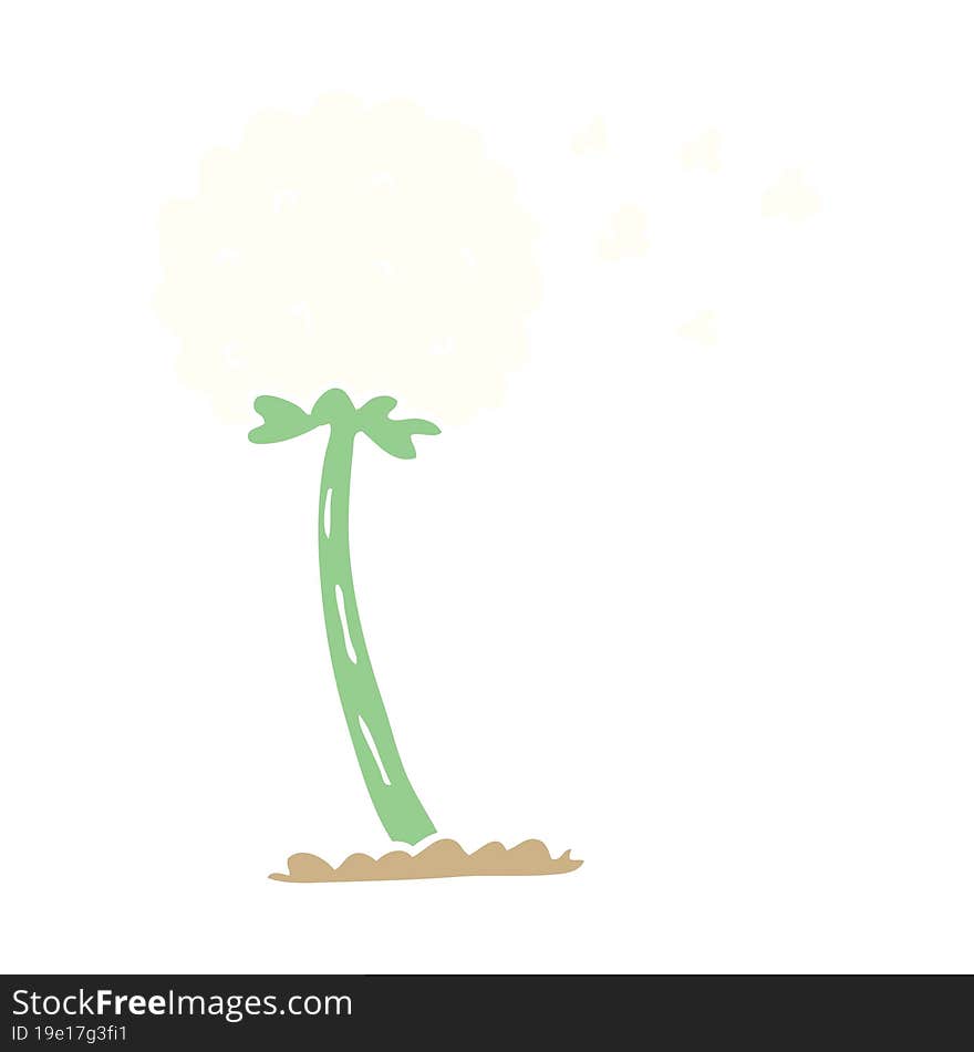 Flat Color Illustration Cartoon Dandelion Blowing In Wind