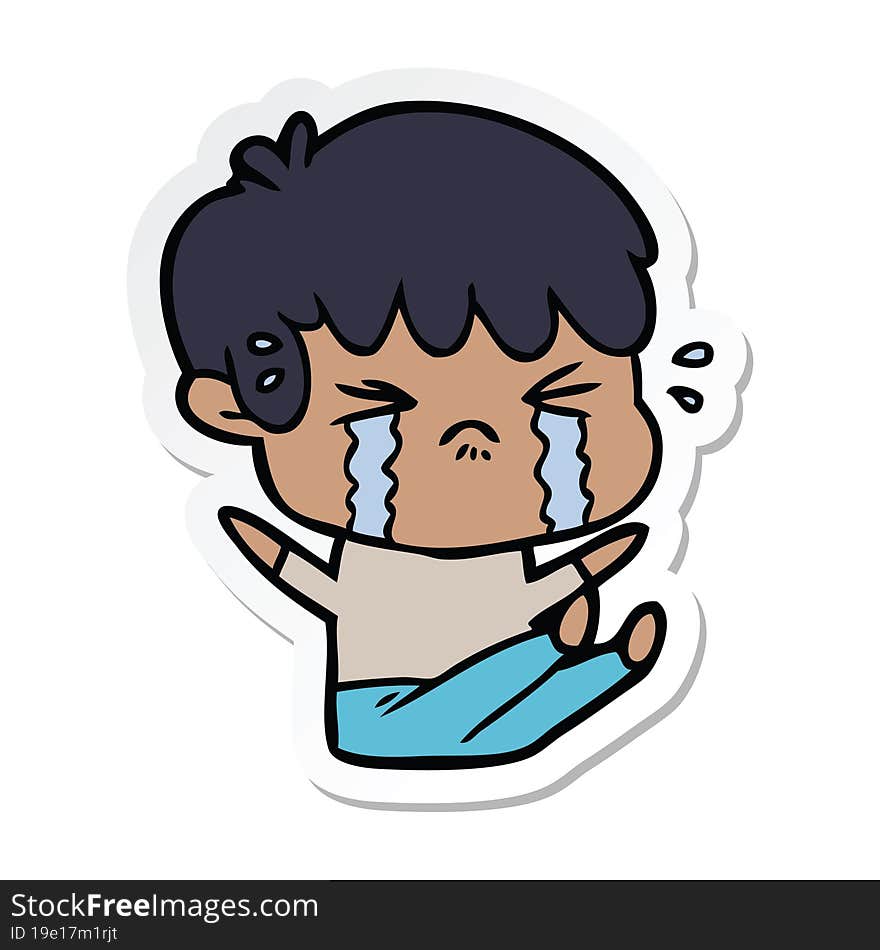 Sticker Of A Cartoon Boy Crying