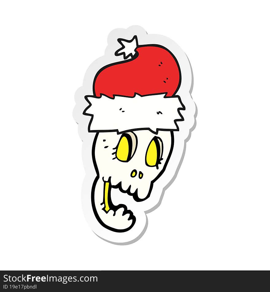 Sticker Of A Cartoon Christmas Hat On Skull