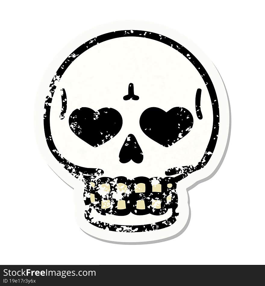 Traditional Distressed Sticker Tattoo Of A Skull