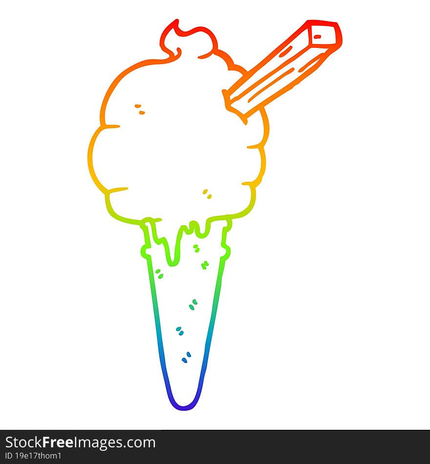 rainbow gradient line drawing cartoon ice cream