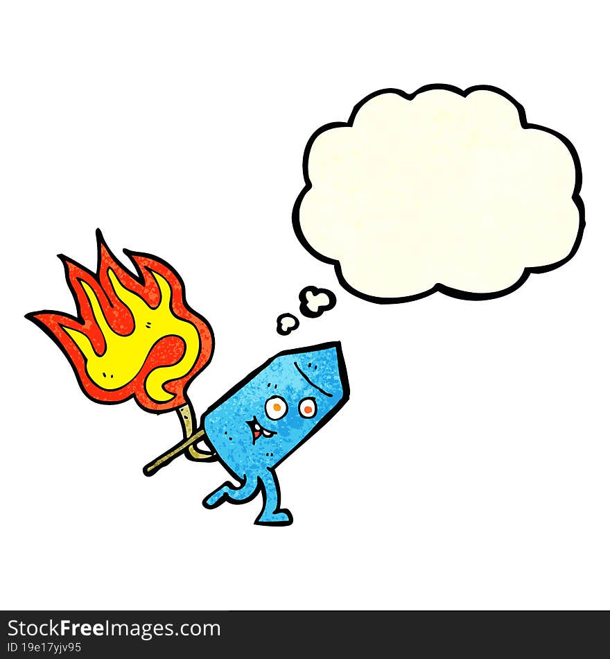 Cartoon Funny Firework Character With Thought Bubble