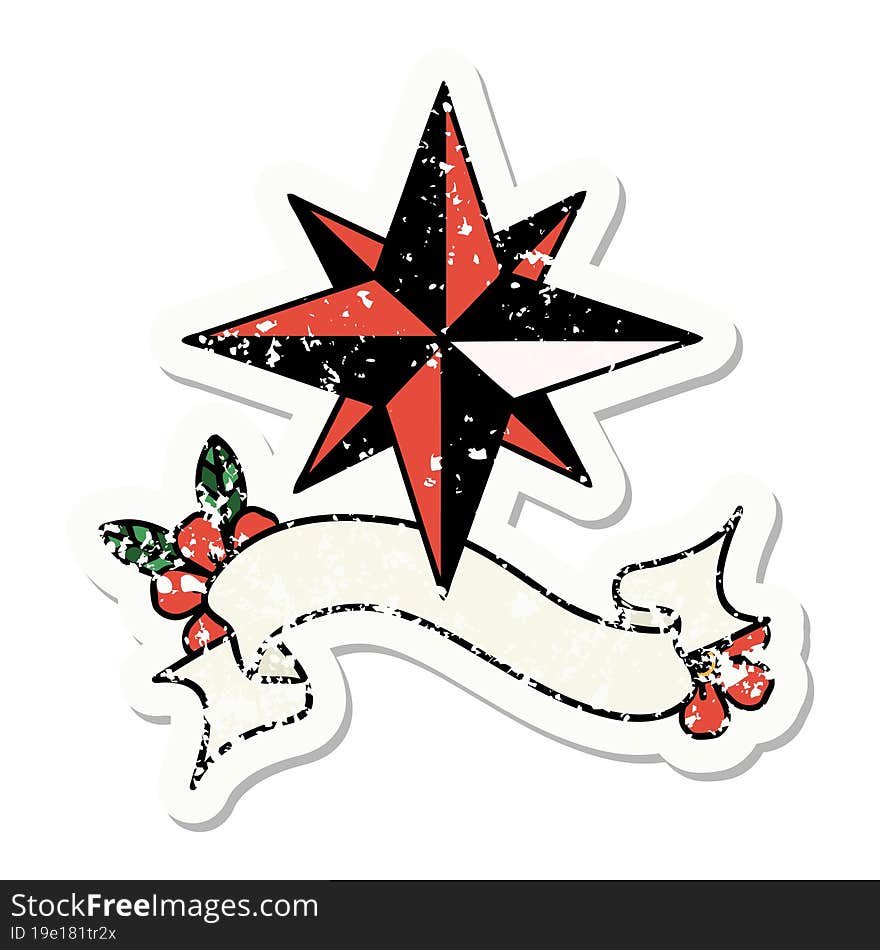 grunge sticker with banner of a star