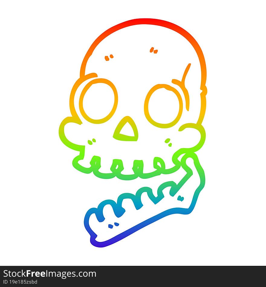 rainbow gradient line drawing cartoon skull