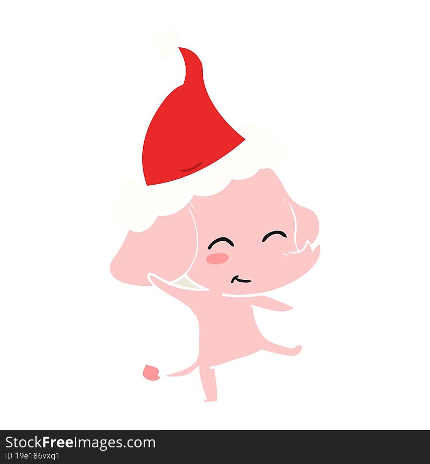 cute hand drawn flat color illustration of a elephant dancing wearing santa hat