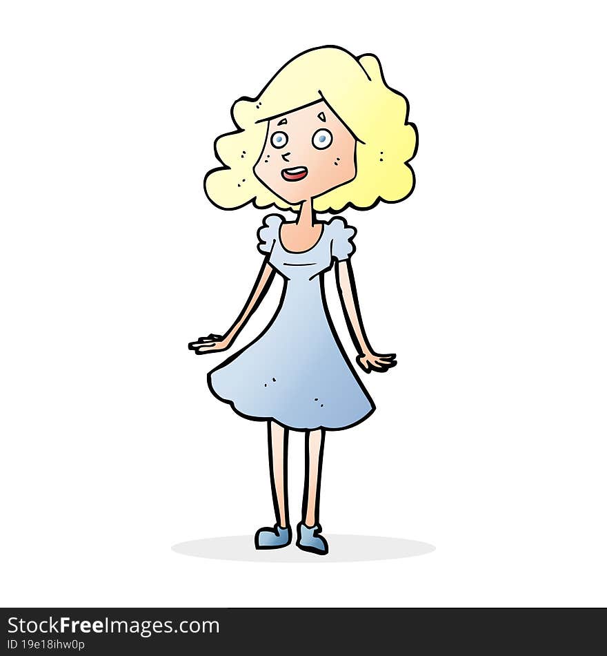 cartoon happy woman in dress