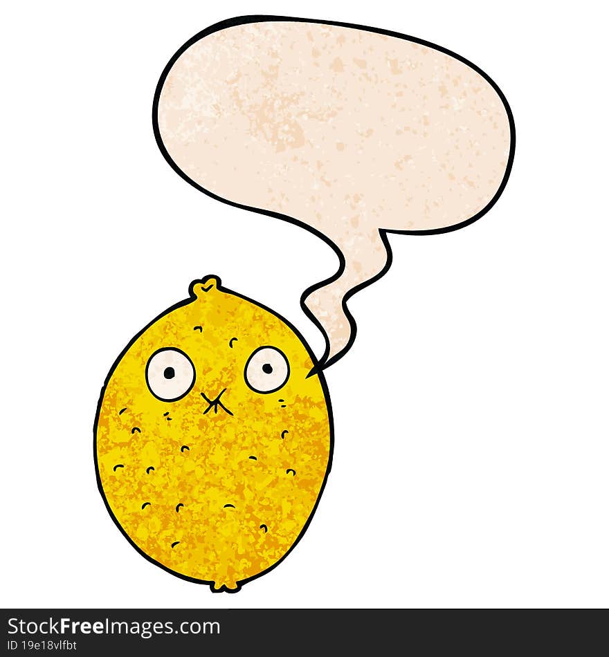 cartoon bitter lemon and speech bubble in retro texture style