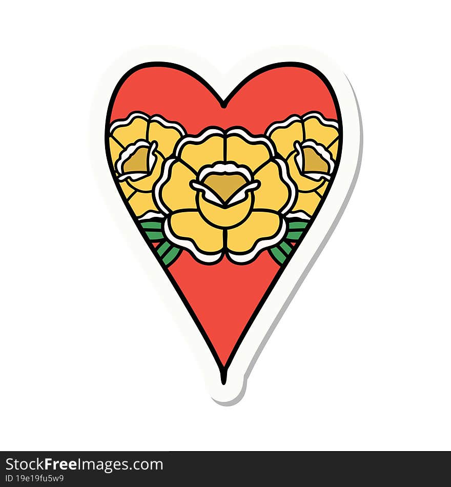 Tattoo Style Sticker Of A Heart And Flowers