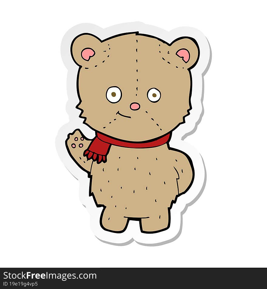 Sticker Of A Cartoon Waving Teddy Bear