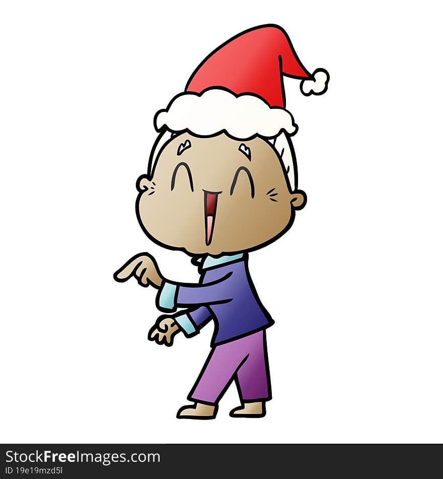 hand drawn gradient cartoon of a happy old lady wearing santa hat