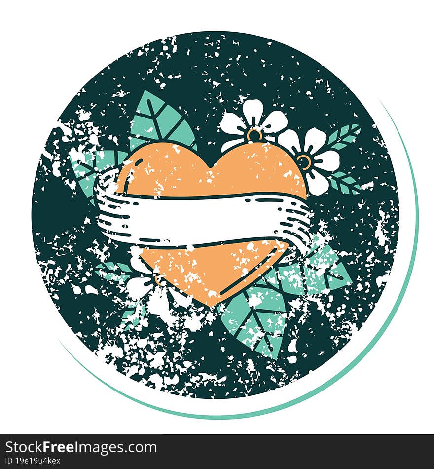 Distressed Sticker Tattoo Style Icon Of A Heart And Banner