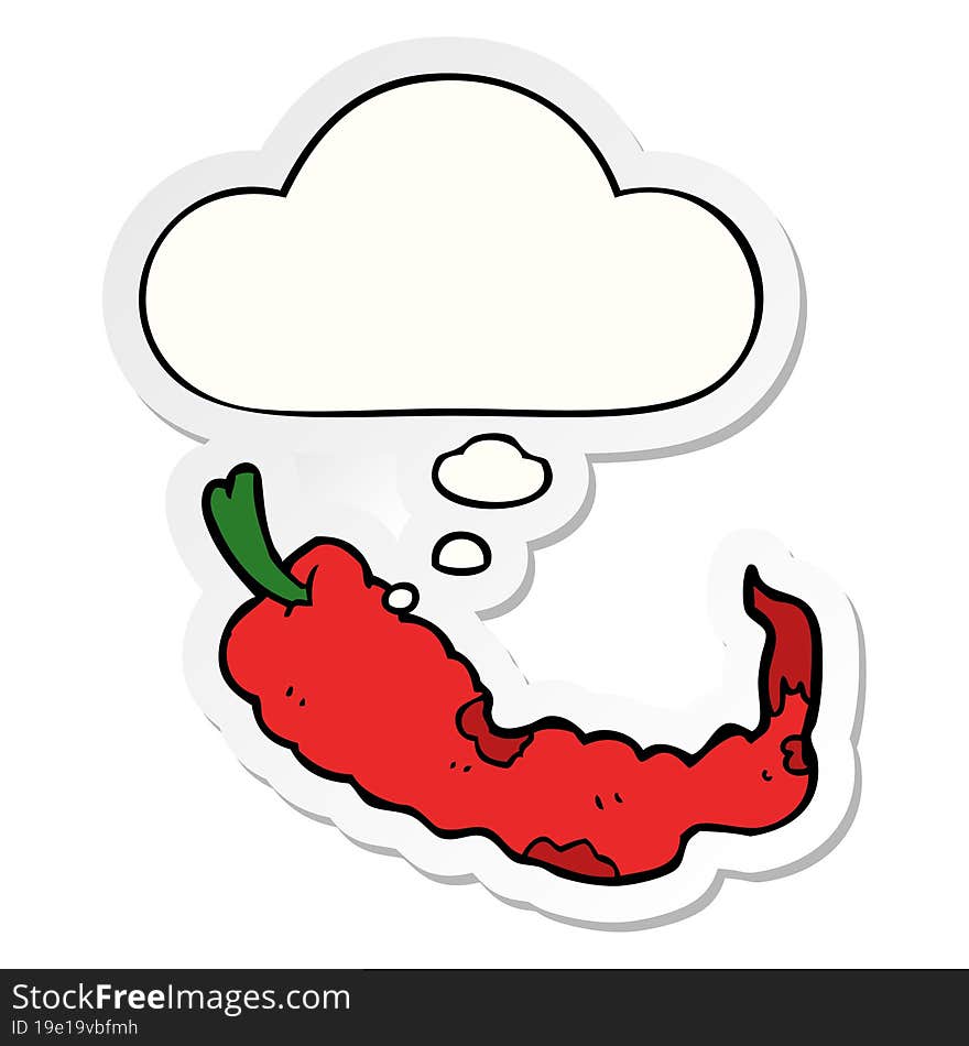 cartoon chili pepper and thought bubble as a printed sticker