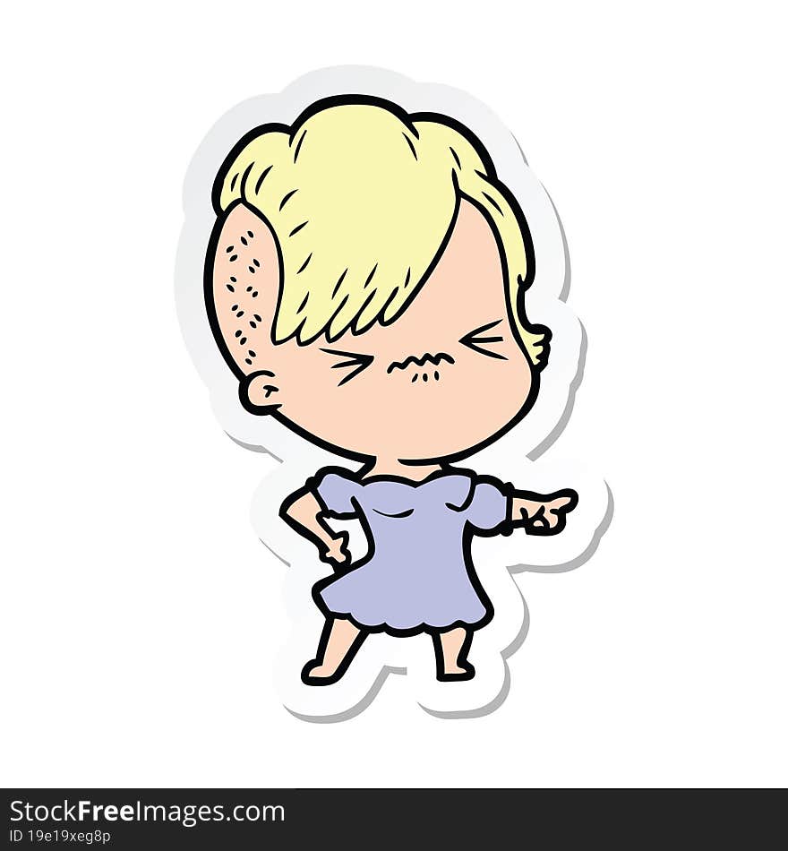 Sticker Of A Cartoon Annoyed Hipster Girl