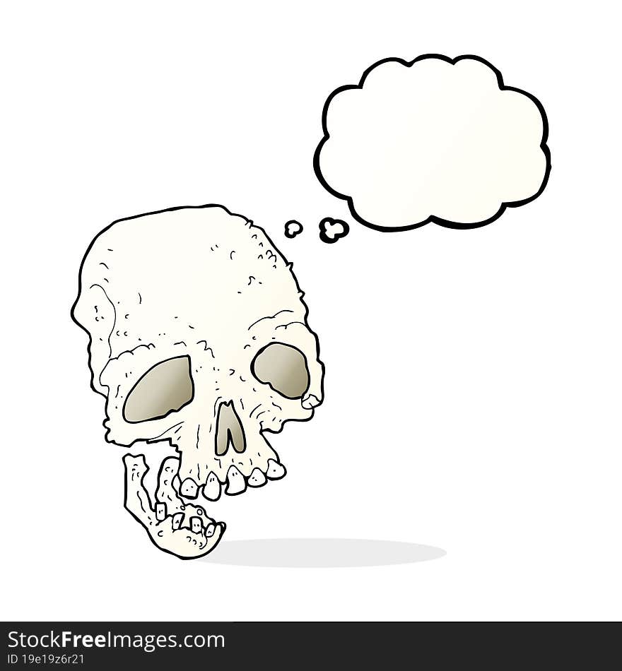 Cartoon Ancient Spooky Skull With Thought Bubble