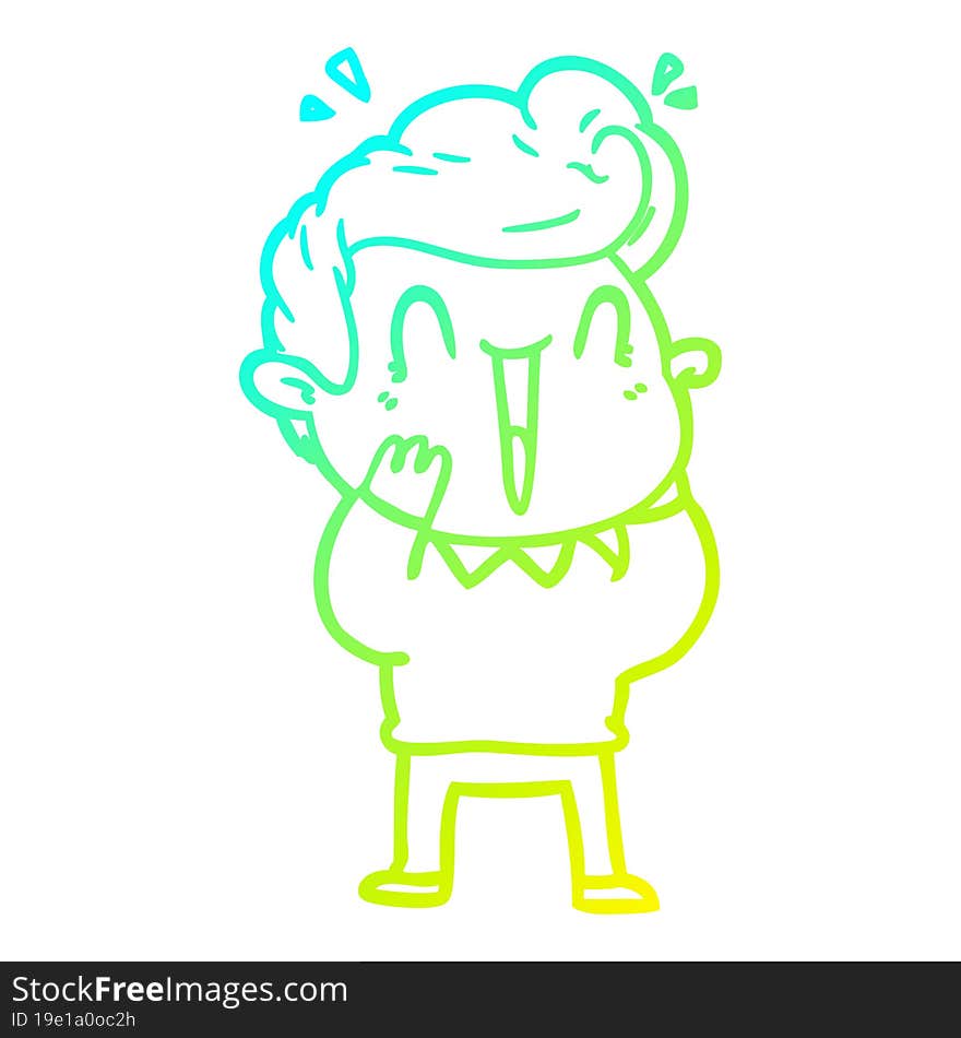 cold gradient line drawing of a cartoon excited man