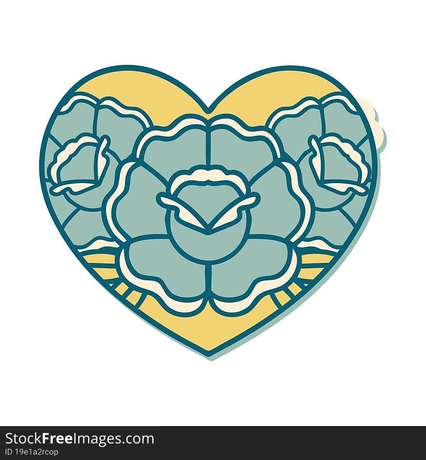 Tattoo Style Sticker Of A Heart And Flowers