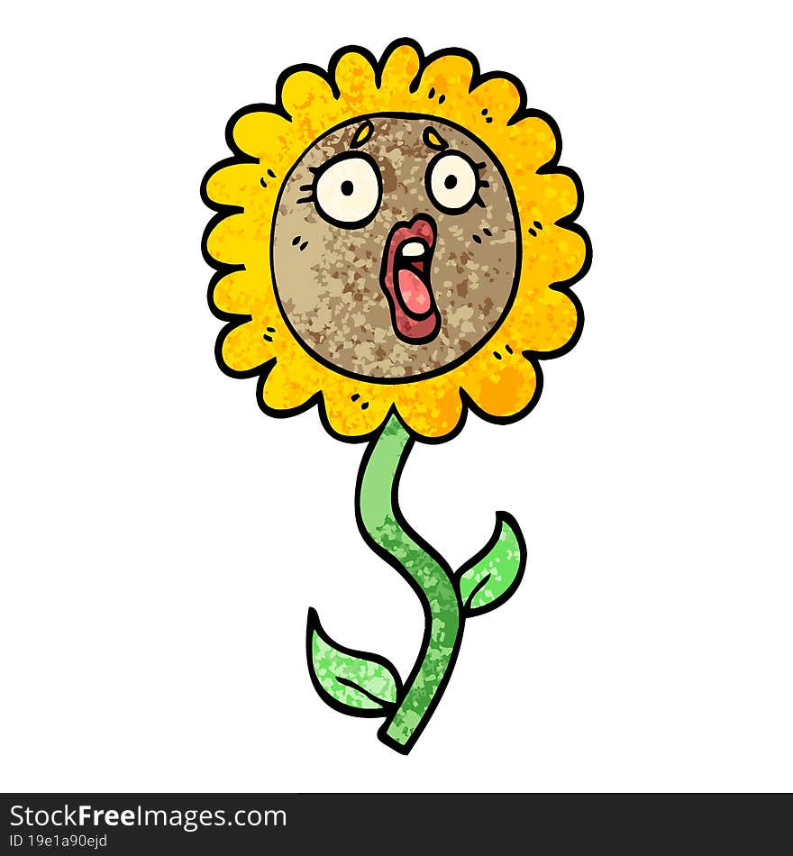 grunge textured illustration cartoon shocked sunflower