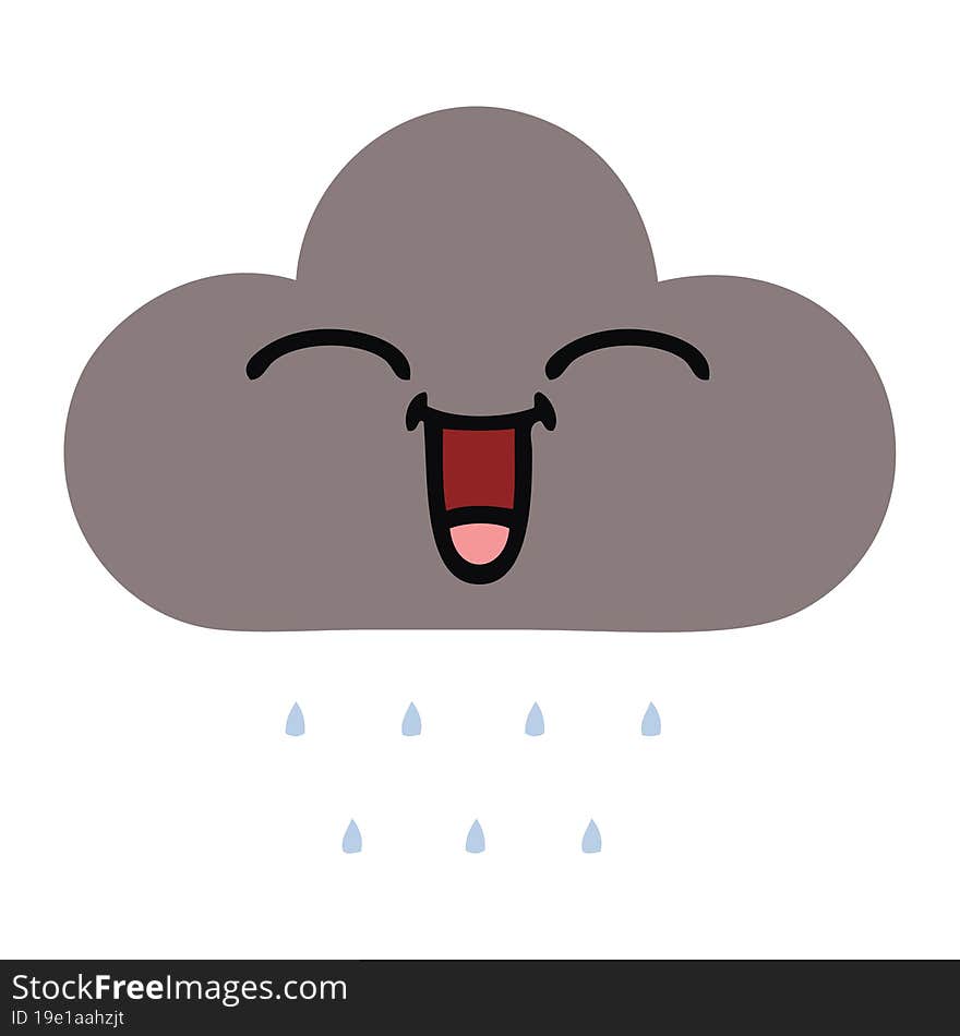 Flat Color Retro Cartoon Storm Rain Cloud