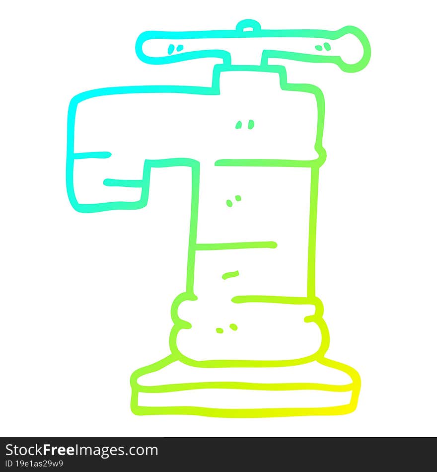 cold gradient line drawing of a cartoon gold plated faucet