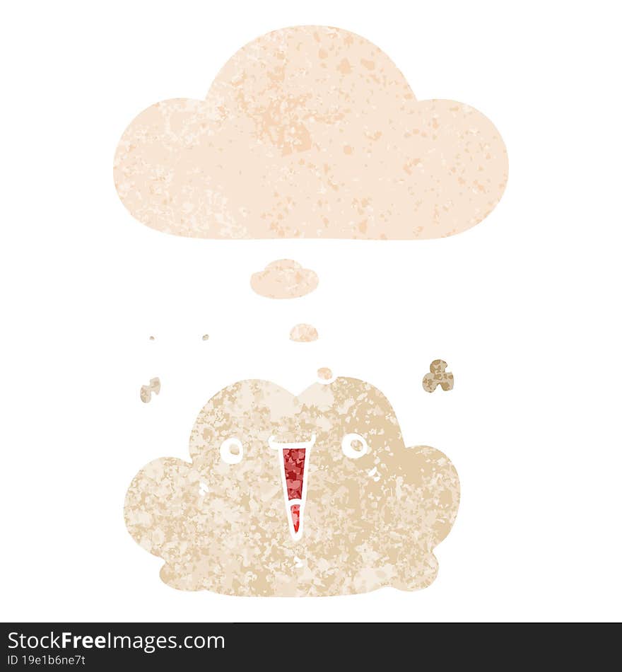 cute cartoon cloud and thought bubble in retro textured style