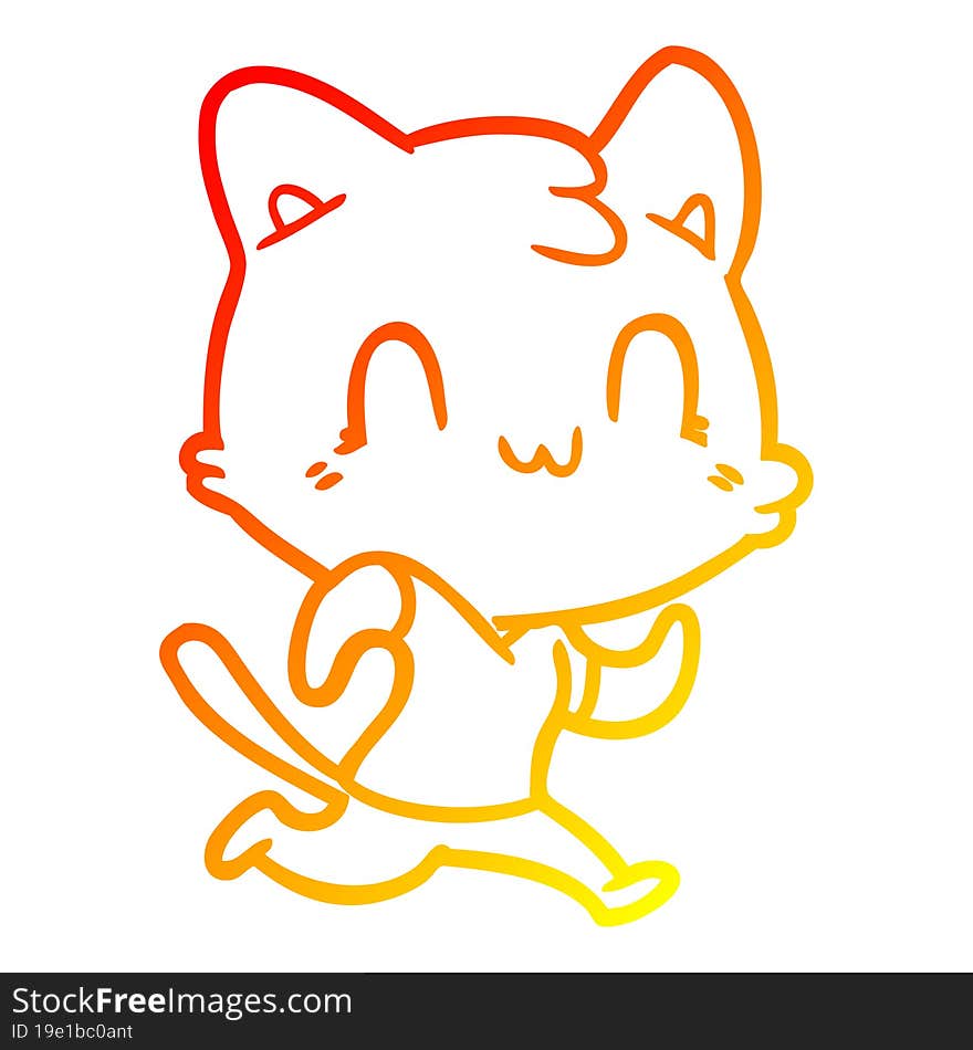 warm gradient line drawing cartoon happy cat running