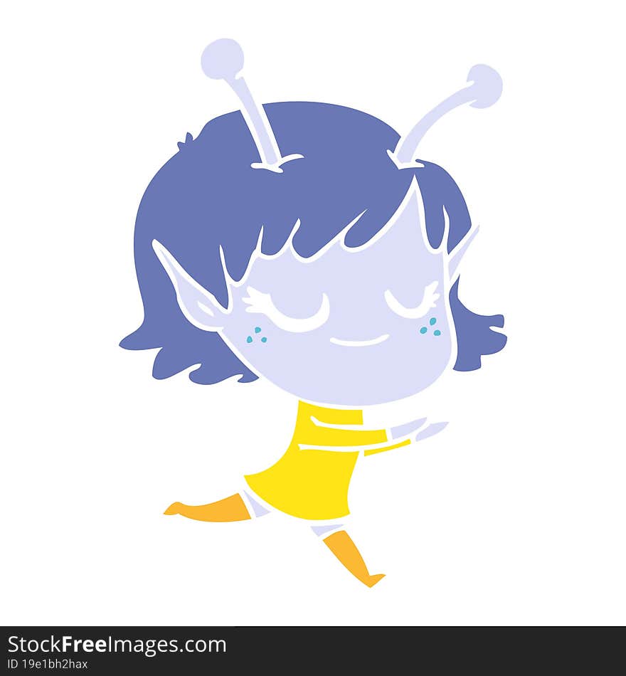 smiling alien girl flat color style cartoon