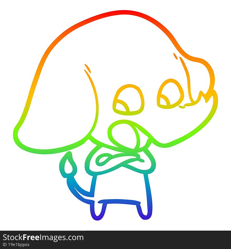 Rainbow Gradient Line Drawing Cute Cartoon Elephant