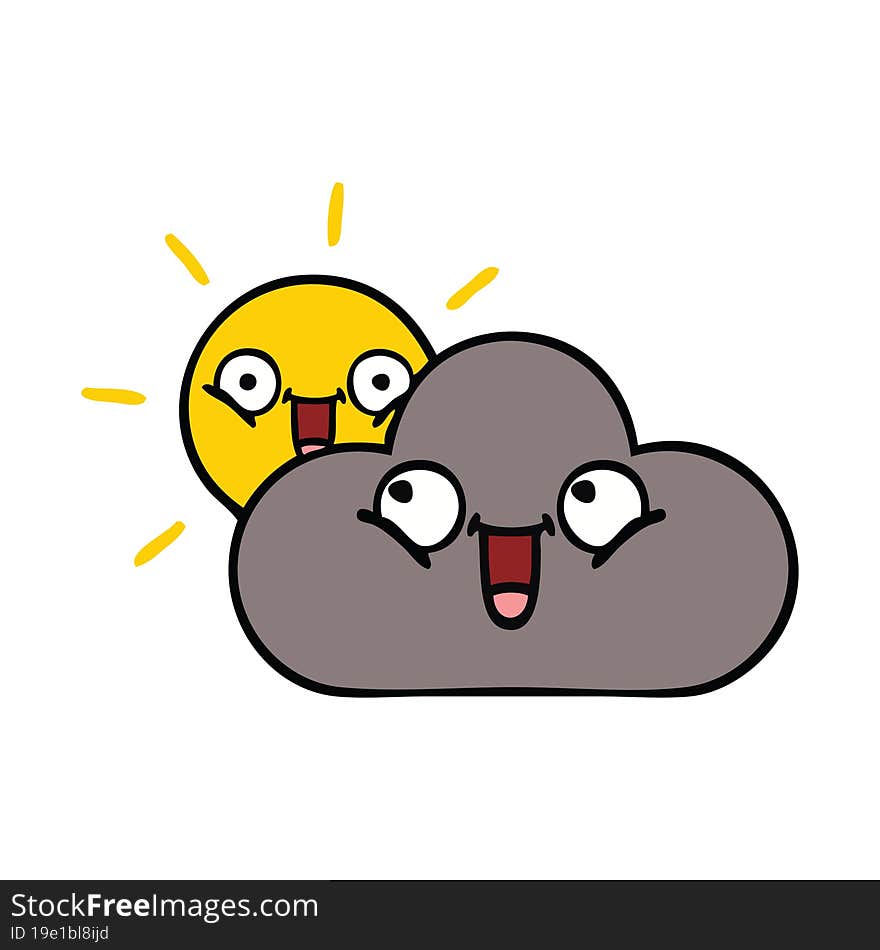 cute cartoon of a storm cloud and sun