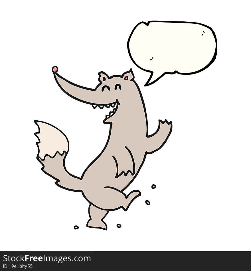 speech bubble cartoon happy wolf dancing