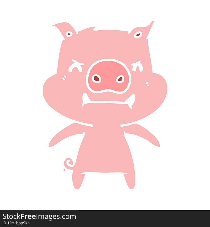 angry flat color style cartoon pig