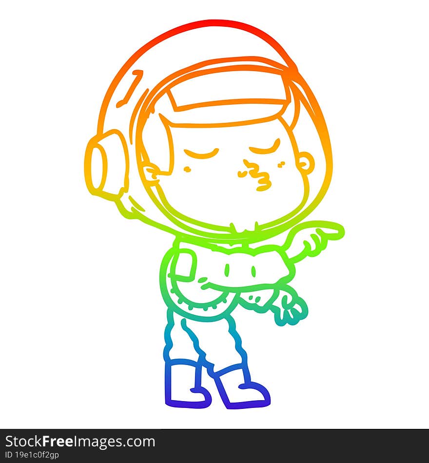 Rainbow Gradient Line Drawing Cartoon Confident Astronaut