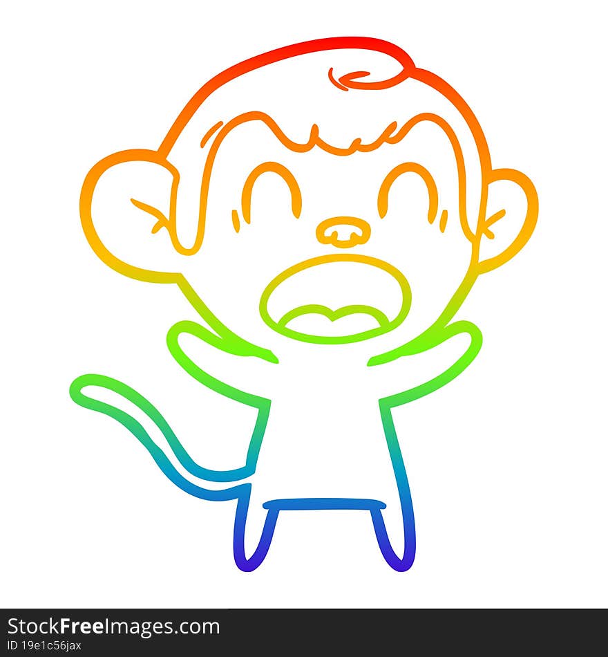 rainbow gradient line drawing shouting cartoon monkey