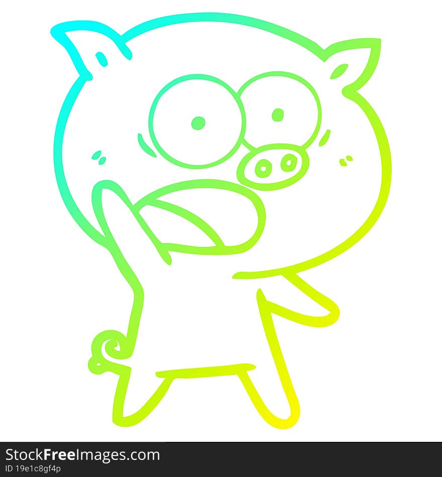 cold gradient line drawing cartoon pig shouting