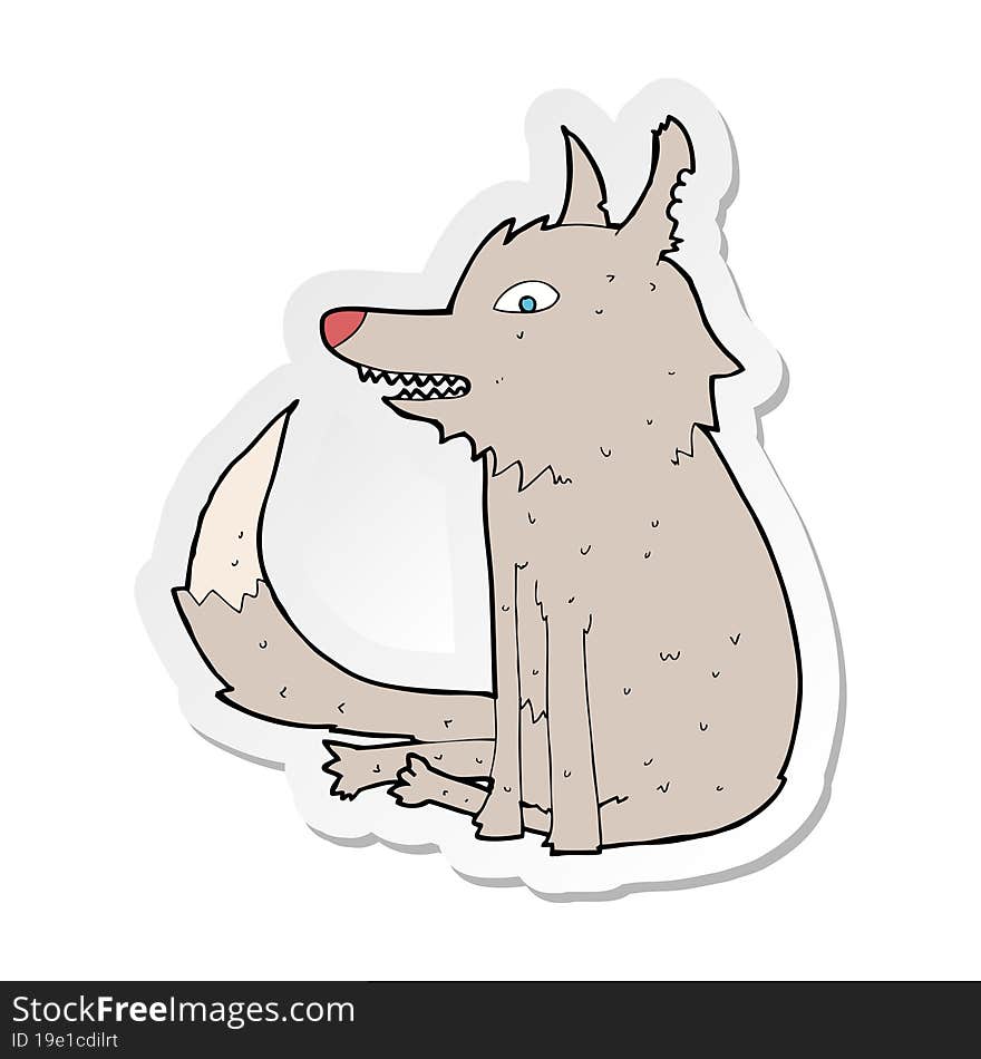 Sticker Of A Cartoon Wolf Sitting