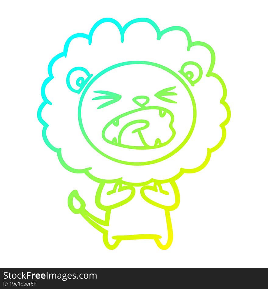 cold gradient line drawing of a cartoon lion