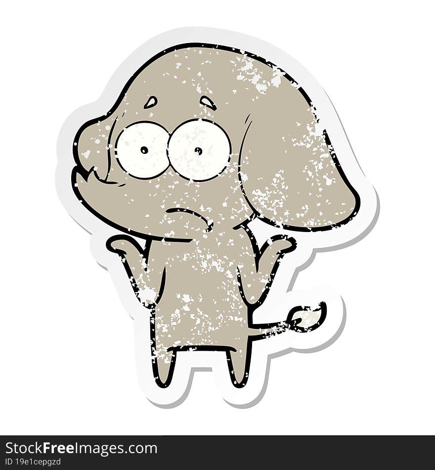 distressed sticker of a cartoon unsure elephant