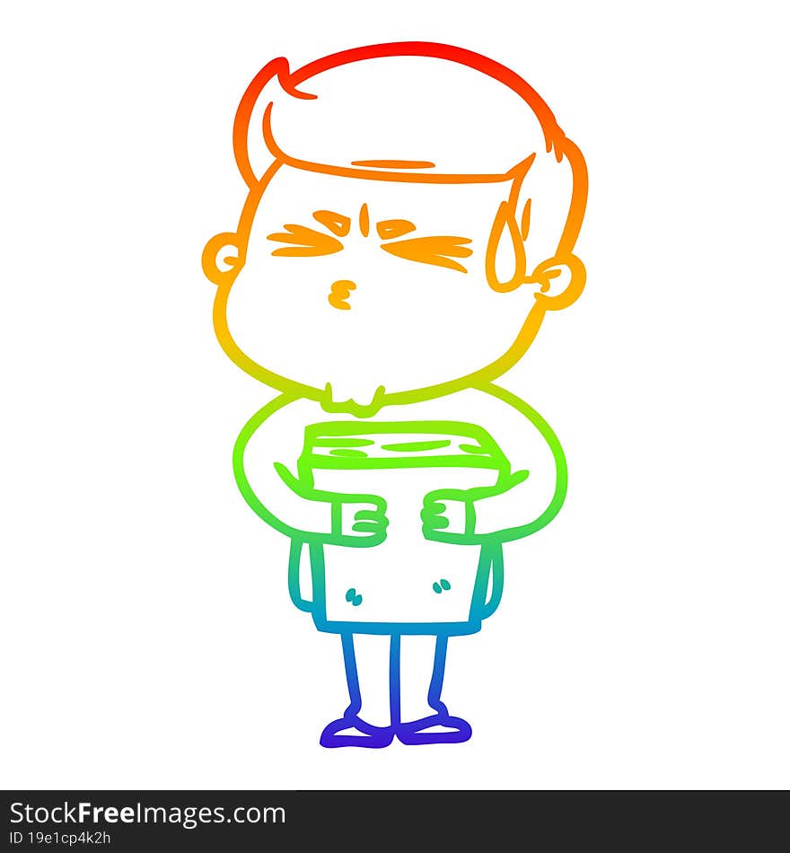 rainbow gradient line drawing cartoon man sweating