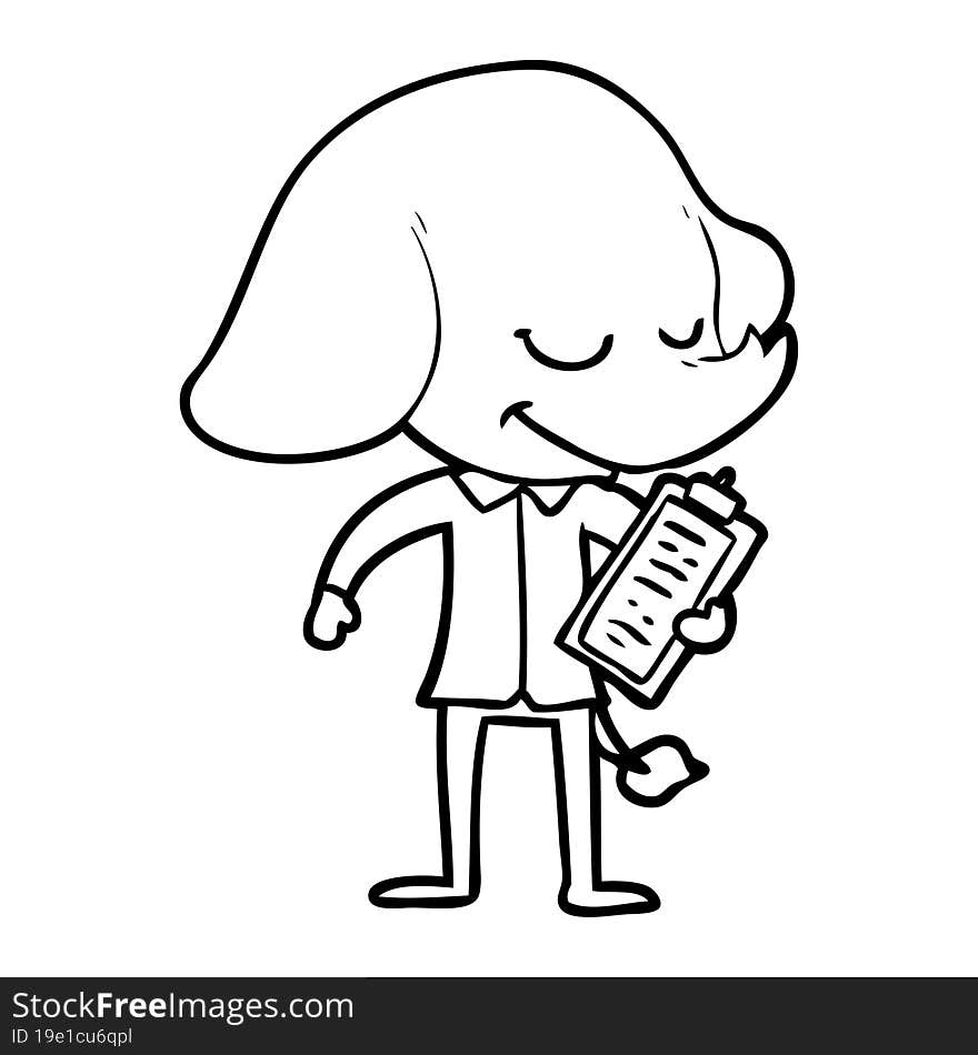 cartoon smiling elephant with clipboard. cartoon smiling elephant with clipboard